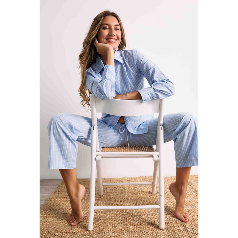 Cottonreal Deluxe Yarndye Chalk Stripe Boyfriend Lounger Pj Set image number 1